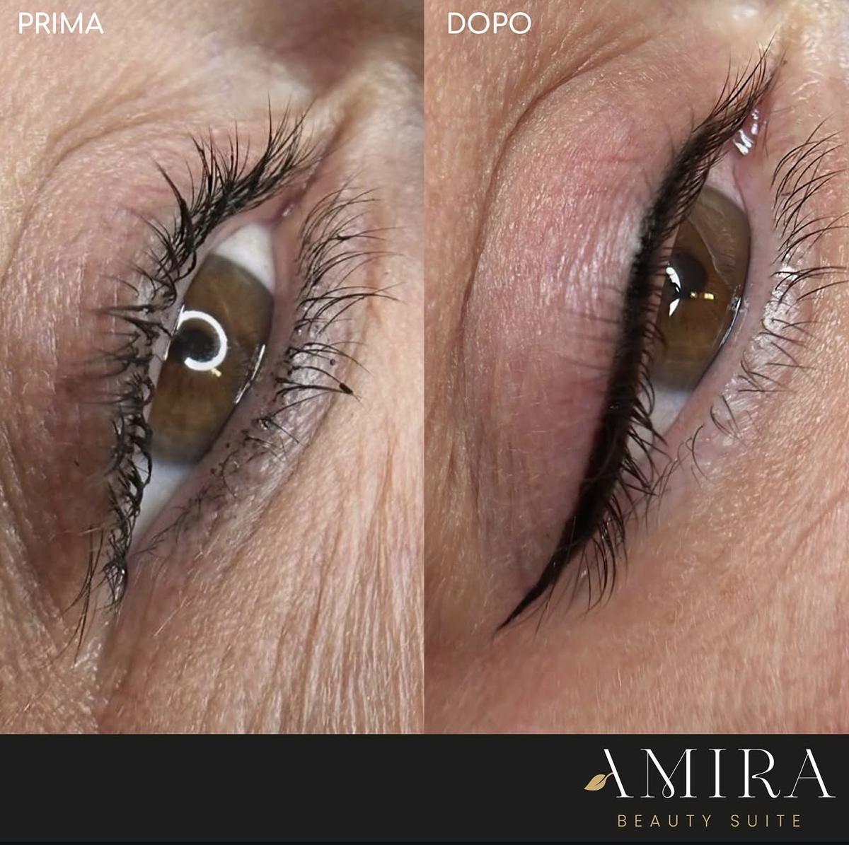 Occhio prima e dopo l'eyeliner permanente